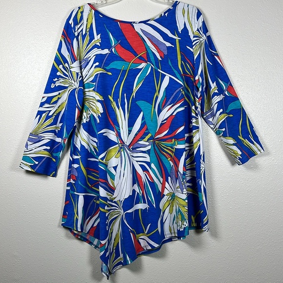CLARA SUN WOO Kerchief Angle Hem Tunic Top Size XL Floral Print Stretch USA Made - Picture 6 of 16